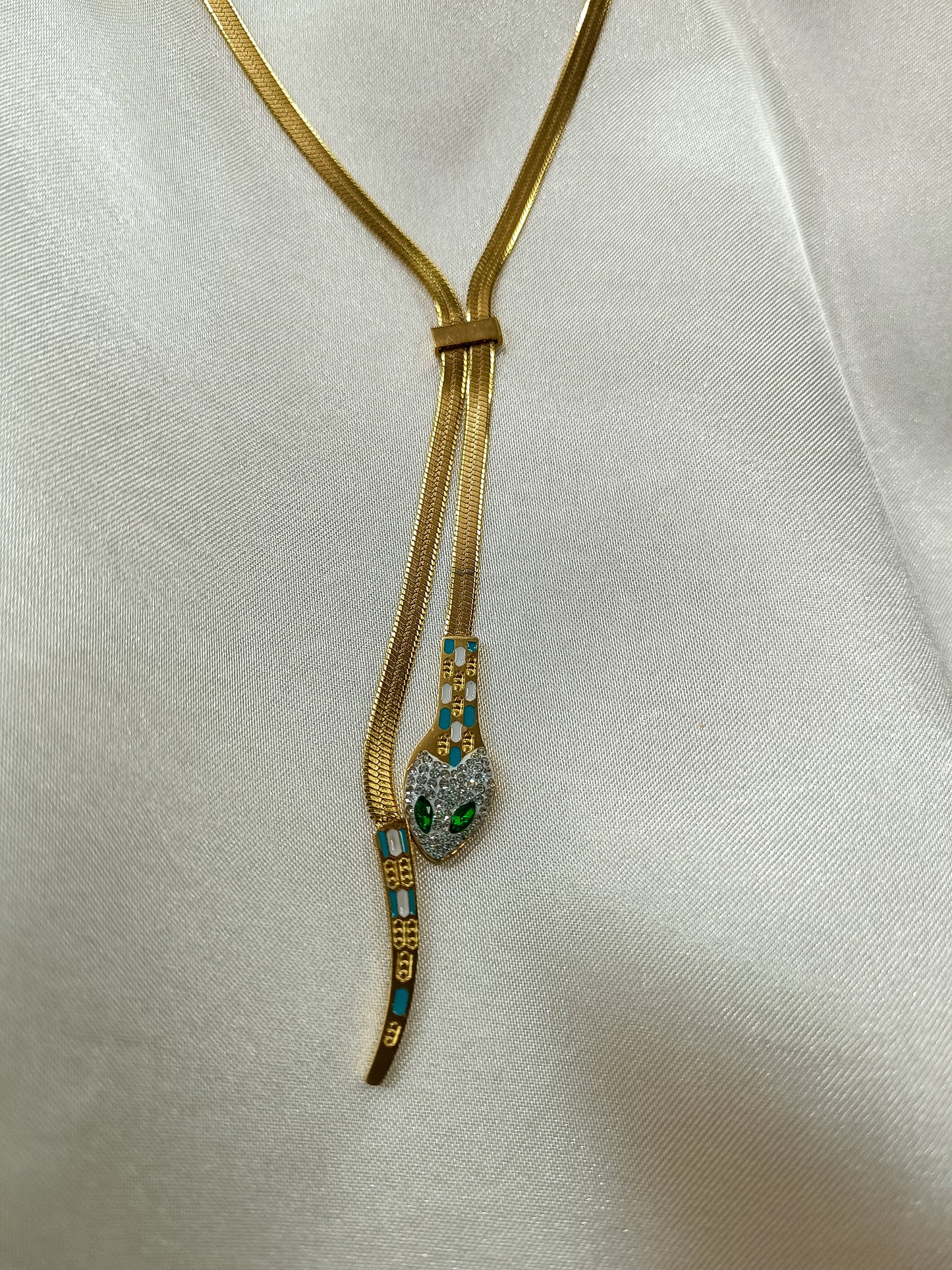Green Eyes Snake Taşlı İtalyan Zincir Gold Kolye