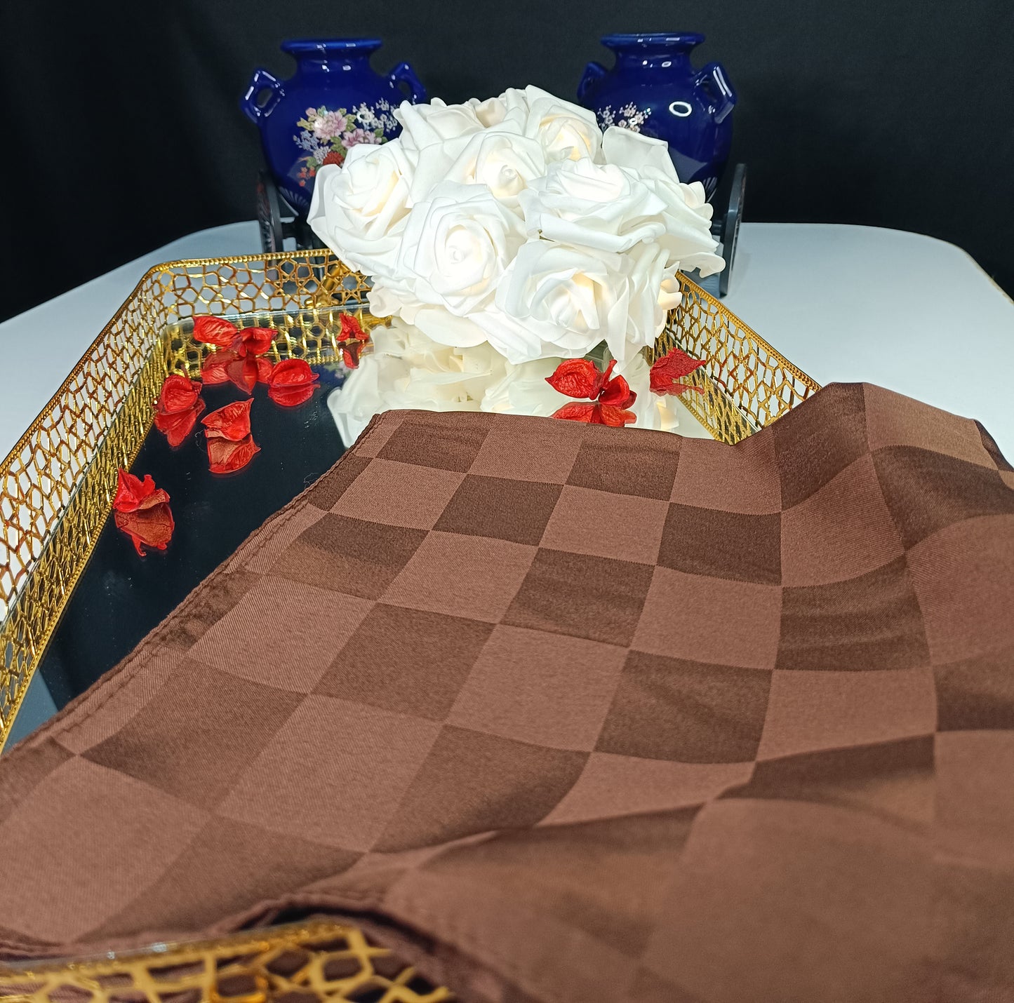 Kahverengi Dama Desen Jakar Eşarp