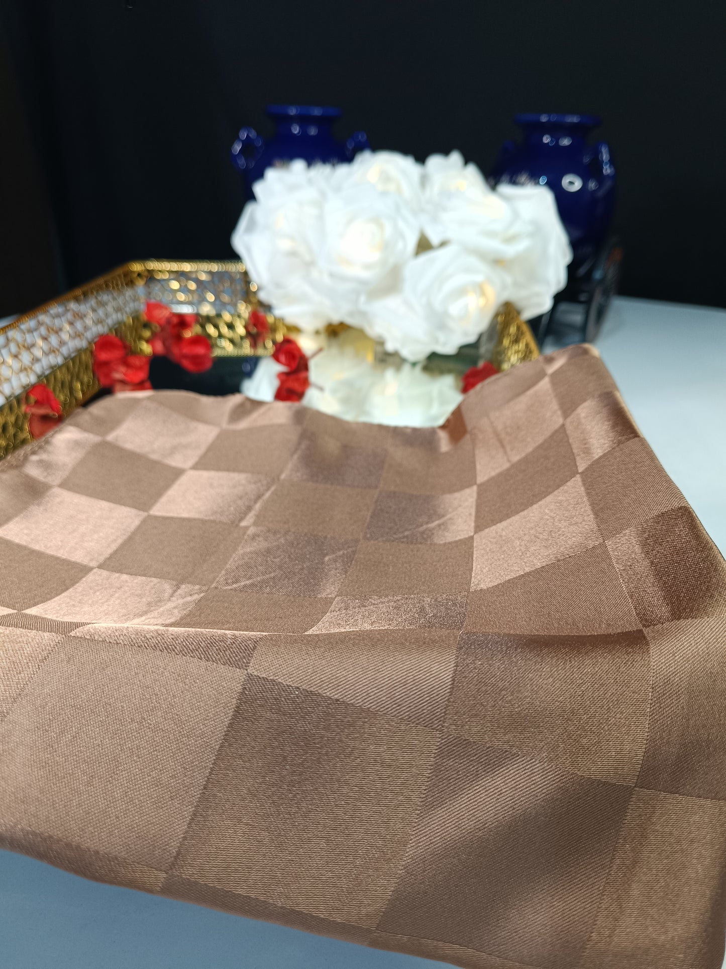 Sütlü Kahve Dama Desenli Jakar Eşarp