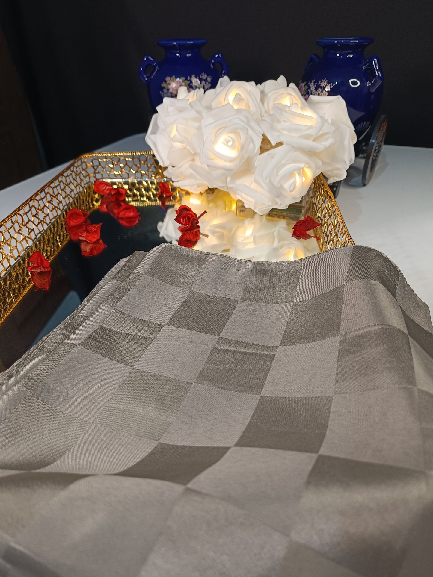 Vizon Renk Dama Desenli Jakar Eşarp