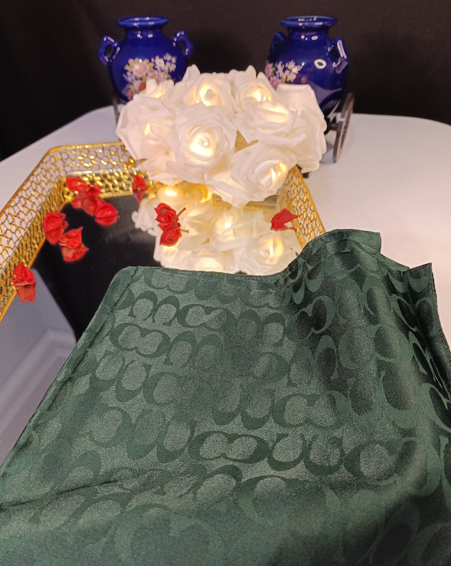 Yeşil Renk Marka Desen Jakar Eşarp