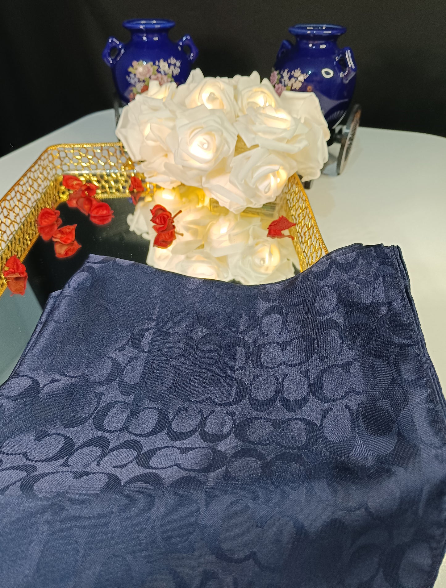 Lacivert Renk Marka Desen Jakar Eşarp