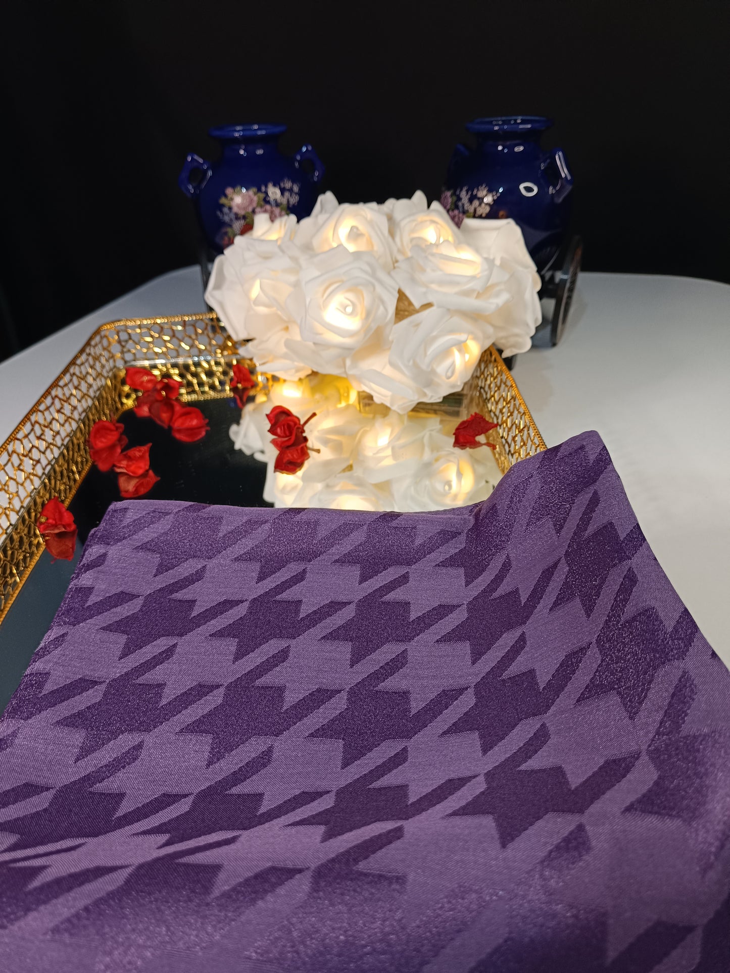 Mor Renk Kazayağı Desen Jakar Eşarp