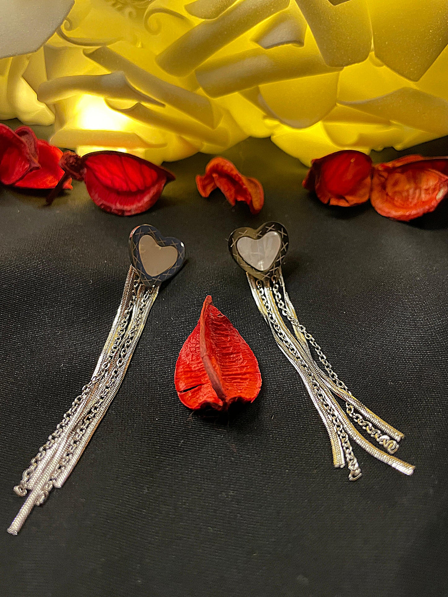 Secret Kalp Model Sarkıt Zincir Gümüş Küpe