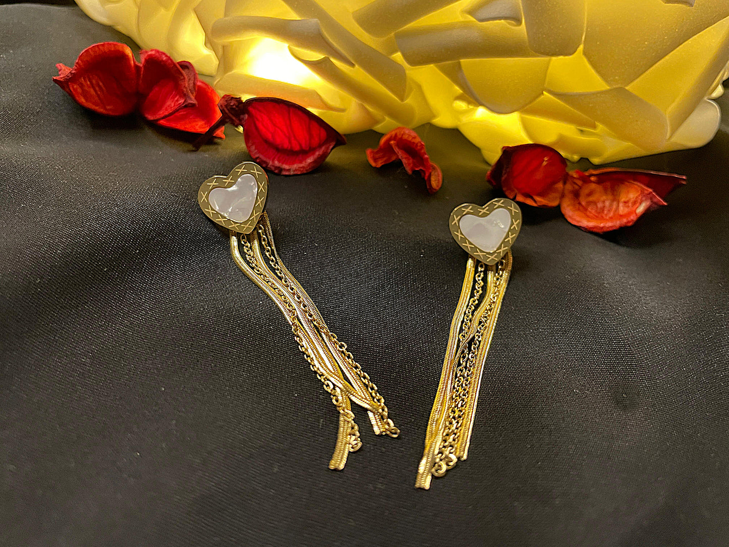 Secret Kalp Model Sarkıt Zincir Gold Küpe