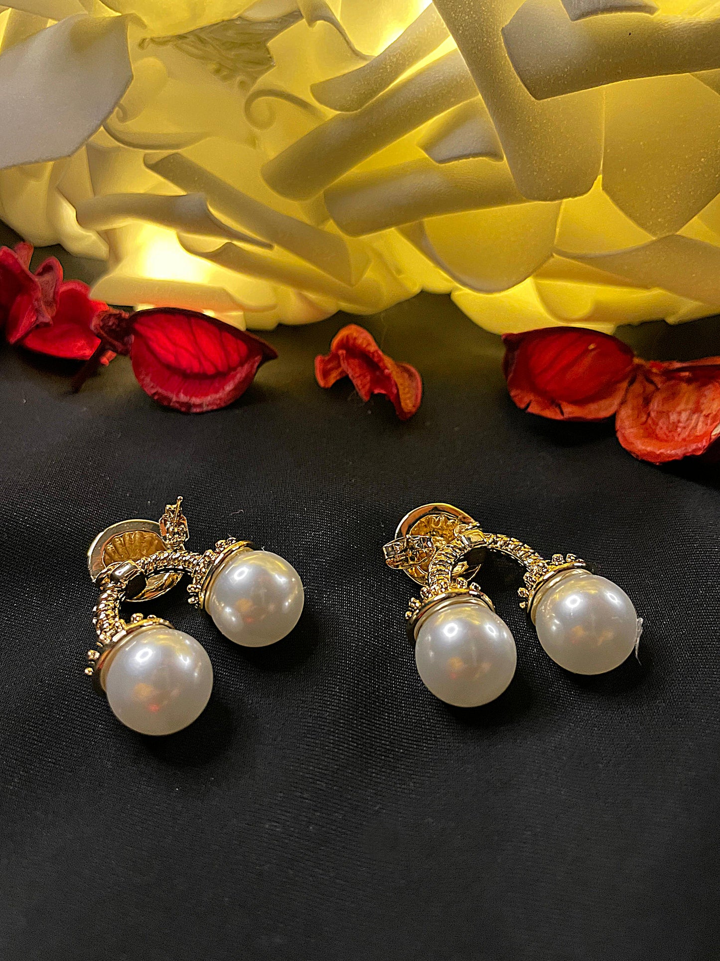 Goddess Model Çift İri İncili Gold Küpe