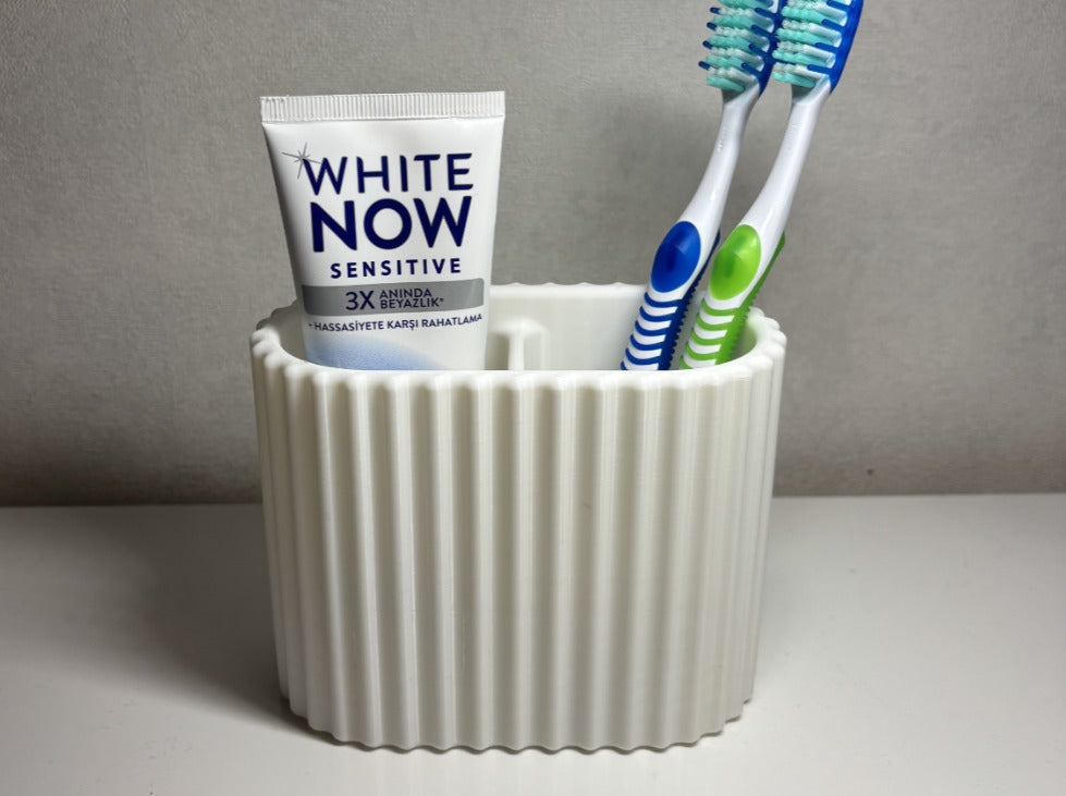 Minimalist Oluklu Tasarım 2 Bölmeli Diş Fırçalık ve Banyo Organizeri