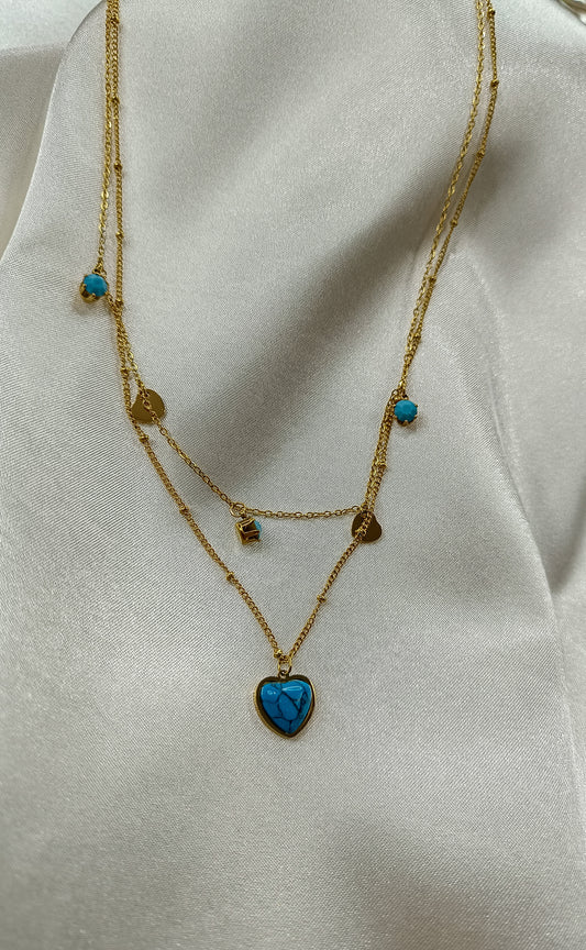 Blue Hart Kalp Model Gold Kolye