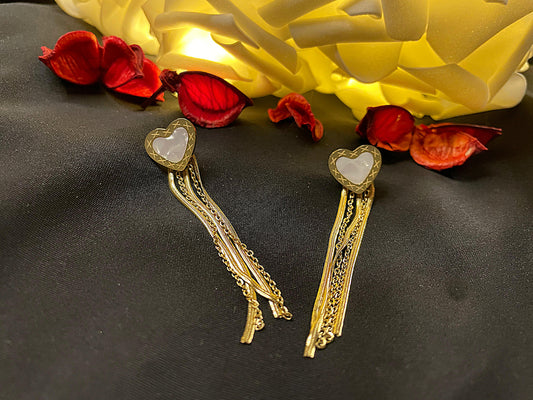 Secret Kalp Model Sarkıt Zincir Gold Küpe