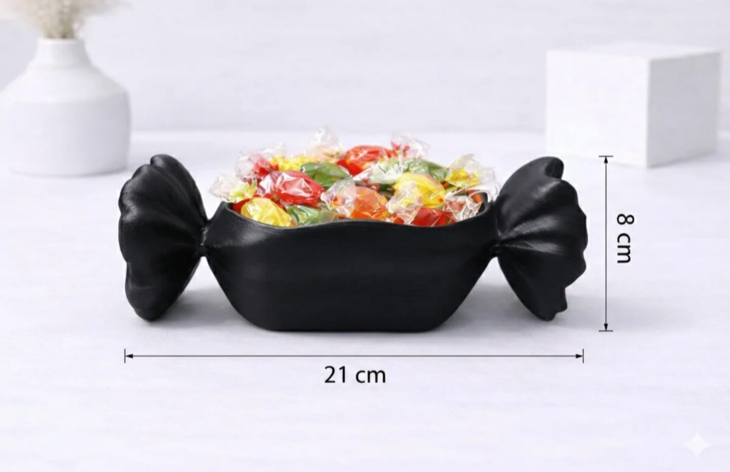 Şeker Tasarımlı Mat Siyah Dekoratif Şekerlik ve Sunumluk (21 cm)
