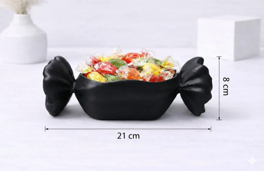 Şeker Tasarımlı Mat Siyah Dekoratif Şekerlik ve Sunumluk (21 cm)