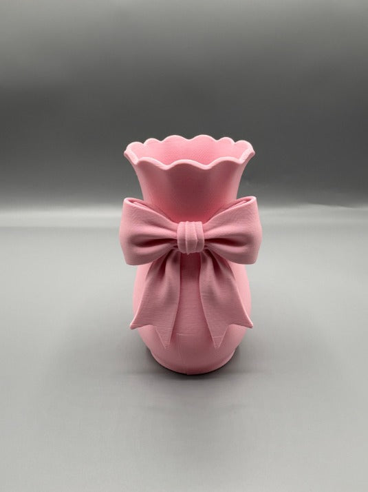 Romantik Fiyonk Detaylı Pembe Dekoratif Vazo (Coquette Stili)