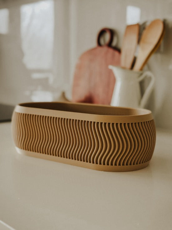 Dalgalı Dokulu Modern Oval Saksılık ve Çok Amaçlı Organizer (29 cm)