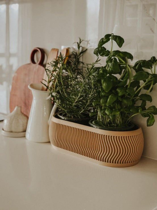 Dalgalı Dokulu Modern Oval Saksılık ve Çok Amaçlı Organizer (29 cm)