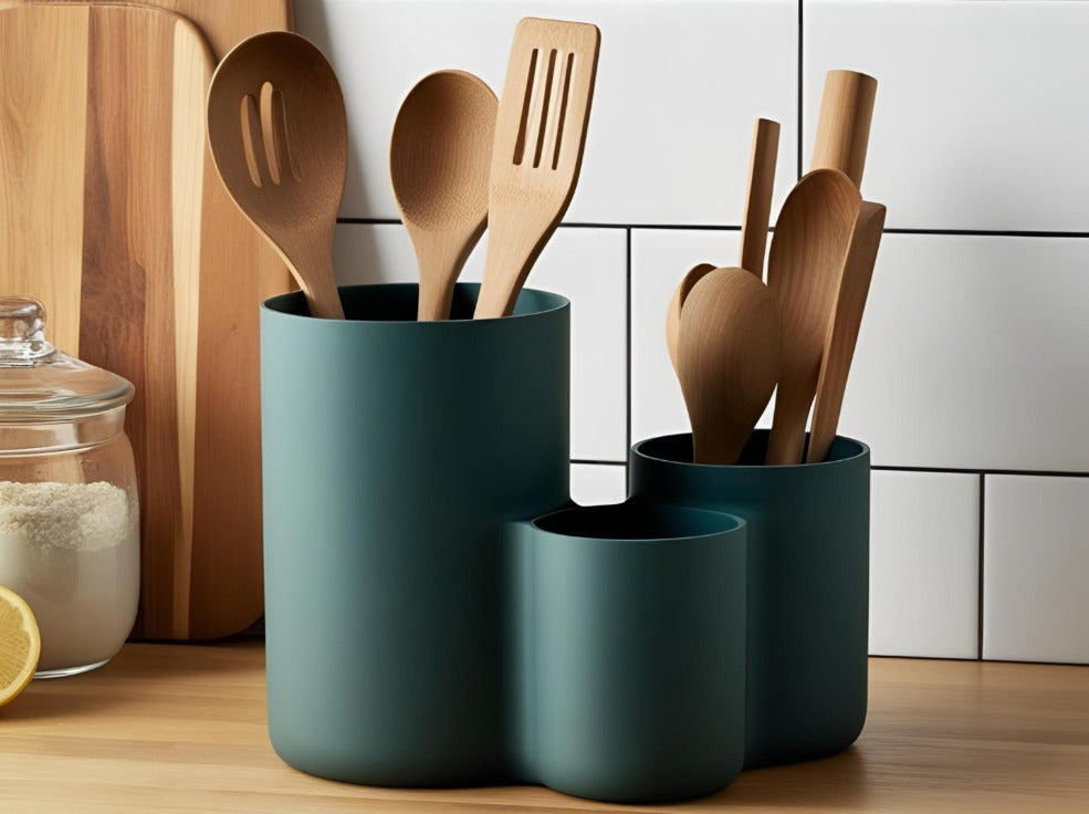 Minimalist 3 Bölmeli Çok Amaçlı Organizer ve Mutfak Kaşıklığı