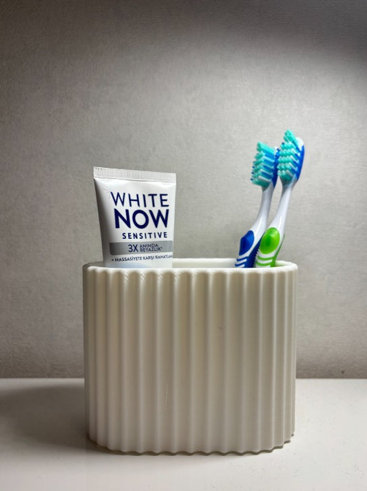 Minimalist Oluklu Tasarım 2 Bölmeli Diş Fırçalık ve Banyo Organizeri